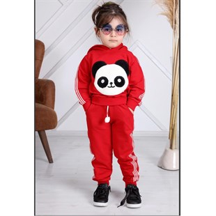Kız Çocuk Panda Figürlü Kırmızı Eşofman Takımı