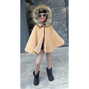 Kız Çocuk Pelerinli Krem Takım