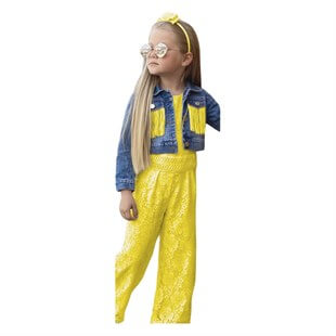 Kız Çocuk Püskül Ceketli Sarı Tulum Takımı