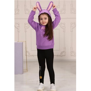 Kız Çocuk Tavşan Figürlü Lila Eşofman Takımı