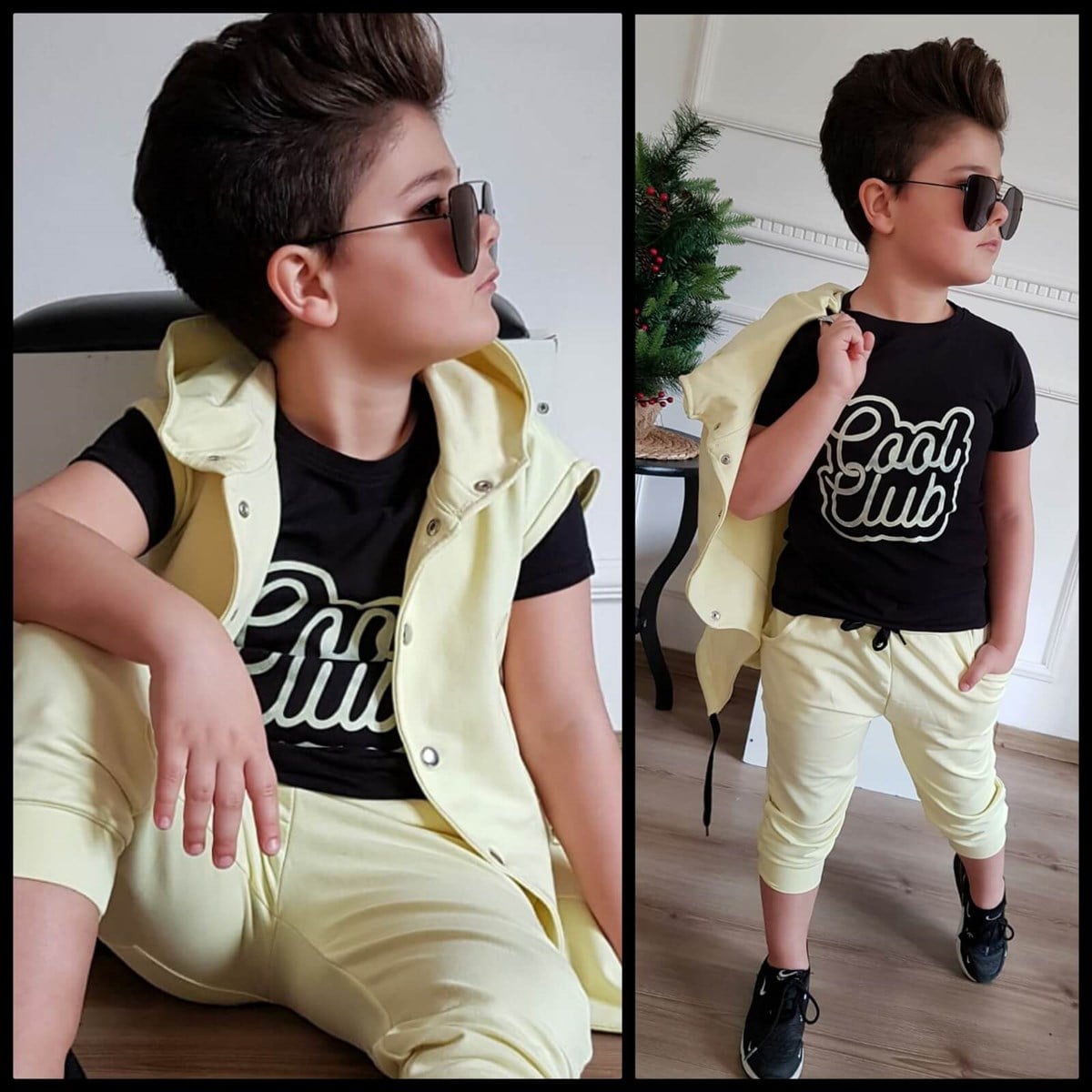 Çocuk Zincir Detaylı Kaprili Kamuflaj Takım-Kid Girl Cloth Sets-QuzucukKids.com