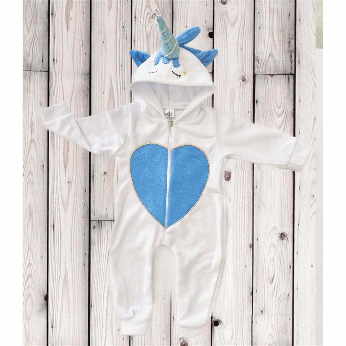 Erkek Bebek Mavi Figürlü Polar Tulum-Kız Çocuk Tek Alt & Üst-QuzucukKids.com