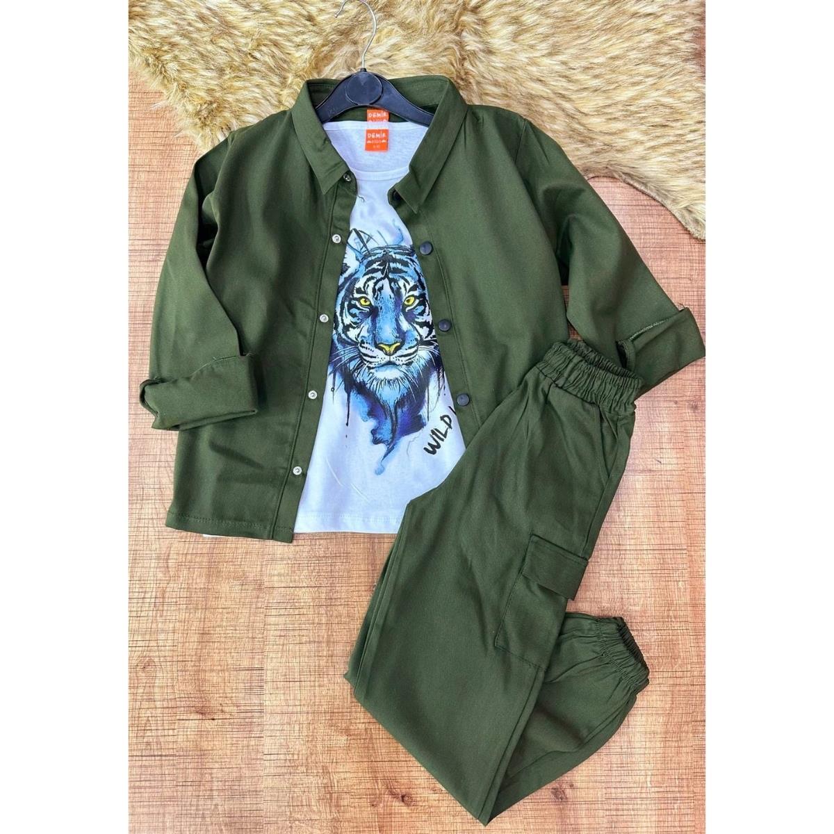 Erkek Çocuk 3 Lü Gabardin Yeşil Takım-Erkek Çocuk Alt Üst Takım-Erkek Çocuk 3 Lü Gabardin Yeşil Takım | QuzucukKids.com-QuzucukKids.com