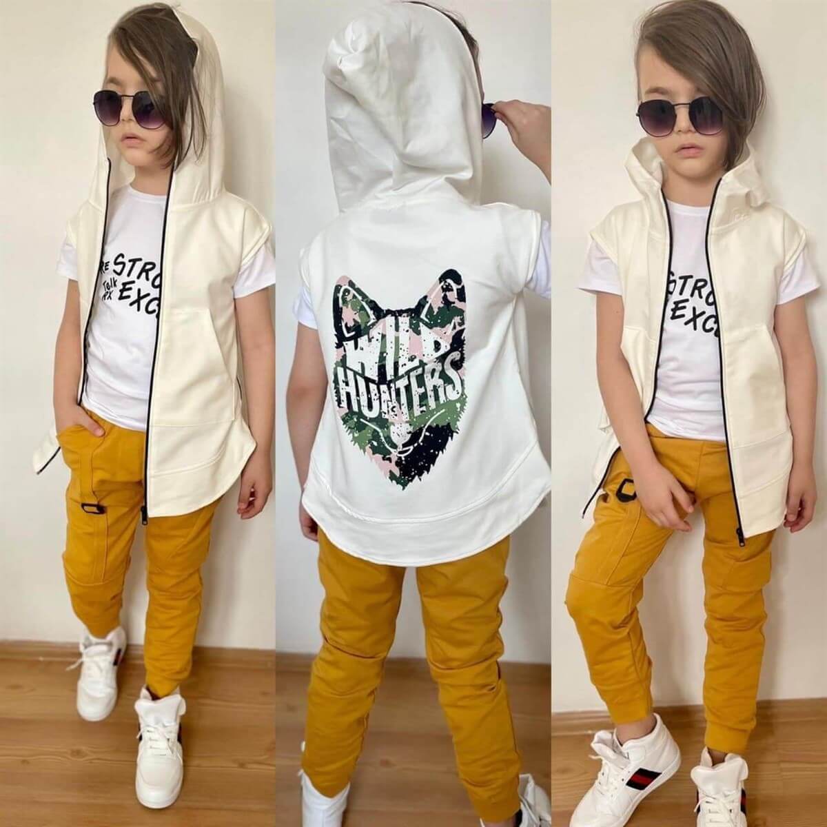 Erkek Çocuk Beyaz Yelekli Spor Takım-Erkek Çocuk Alt Üst Takım-QuzucukKids.com