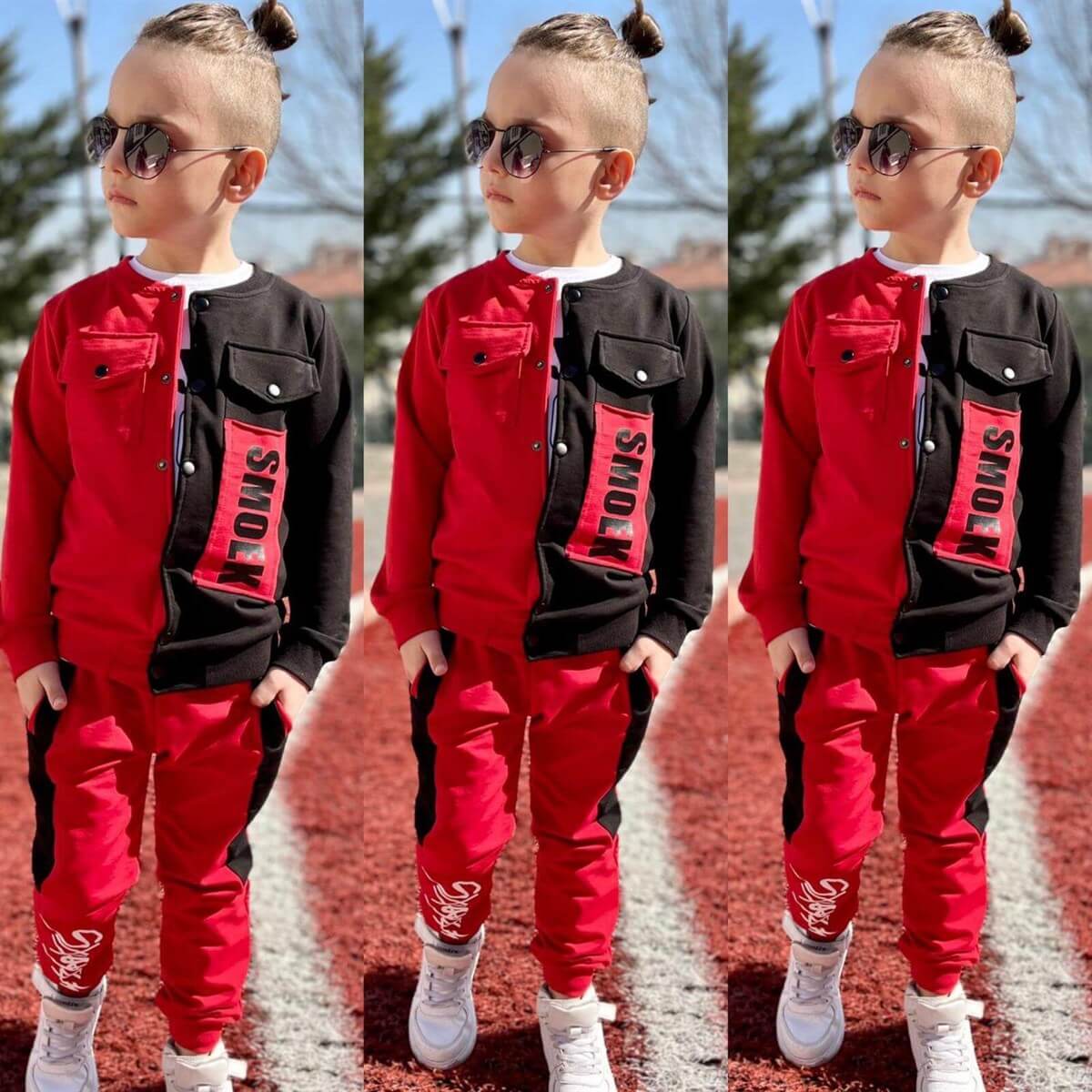 Erkek Çocuk Ceketli Kırmızı Spor Takım-Erkek Çocuk Alt Üst Takım-QuzucukKids.com