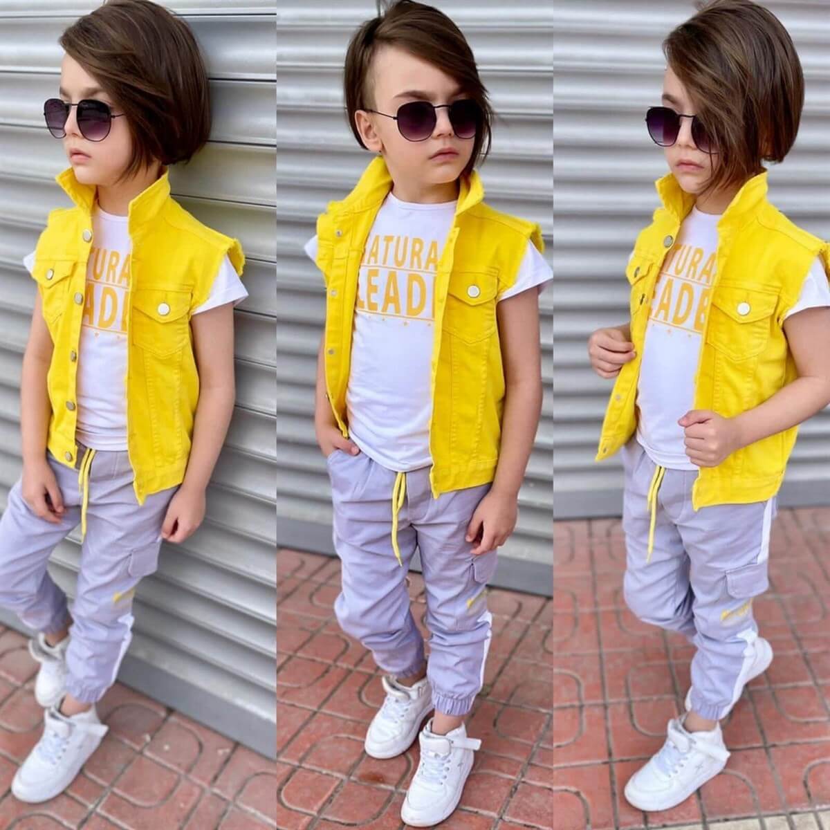 Erkek Çocuk Denim Yelekli Sarı Takım-Erkek Çocuk Alt Üst Takım-QuzucukKids.com