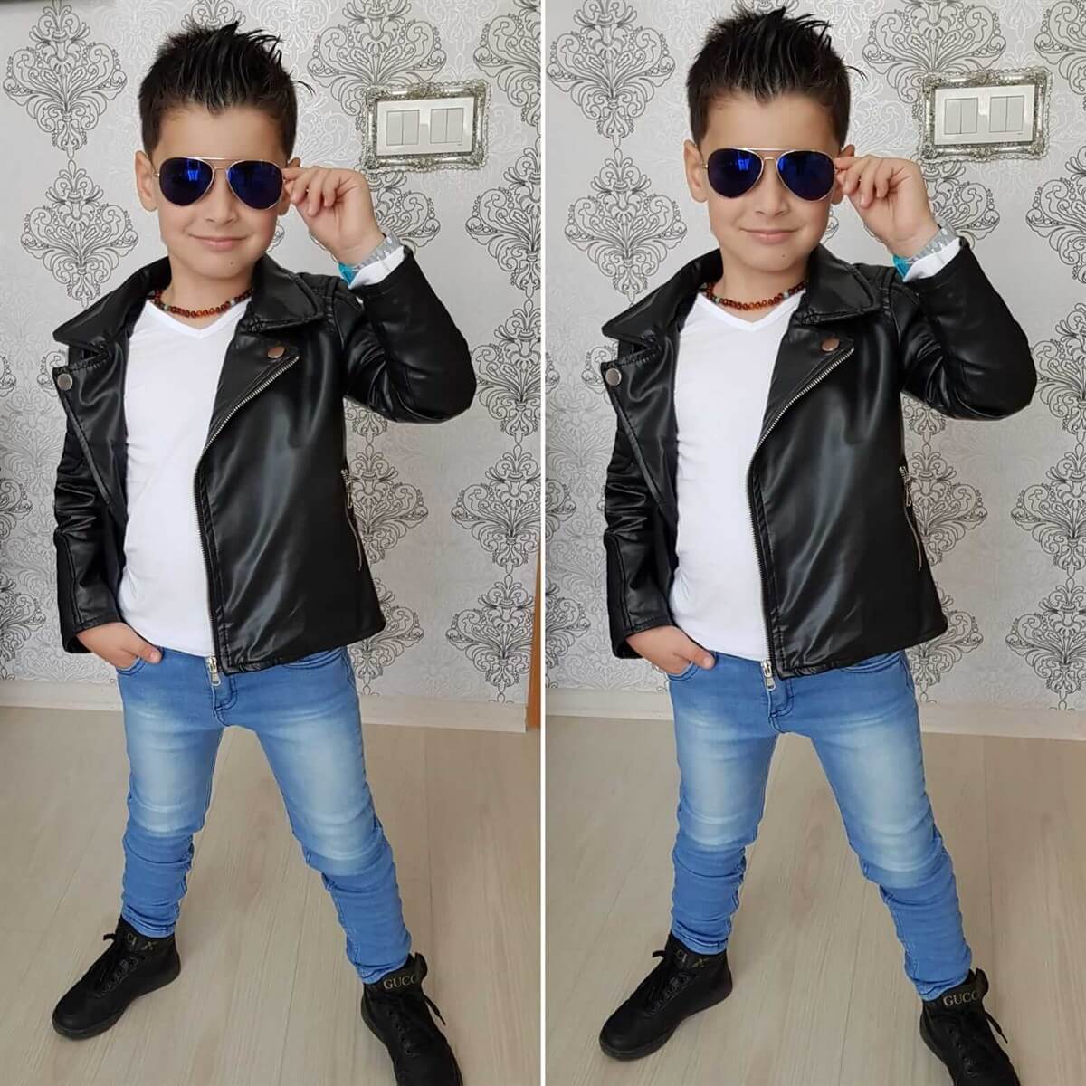 Erkek Çocuk Deri Ceketli Takım-Seasonal Products-QuzucukKids.com