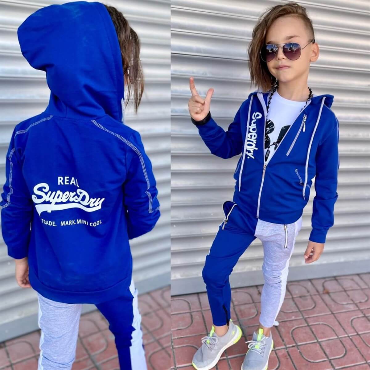 Erkek Çocuk Fermuarlı Spor Günlük Mavi Takım-Erkek Çocuk Alt Üst Takım-QuzucukKids.com