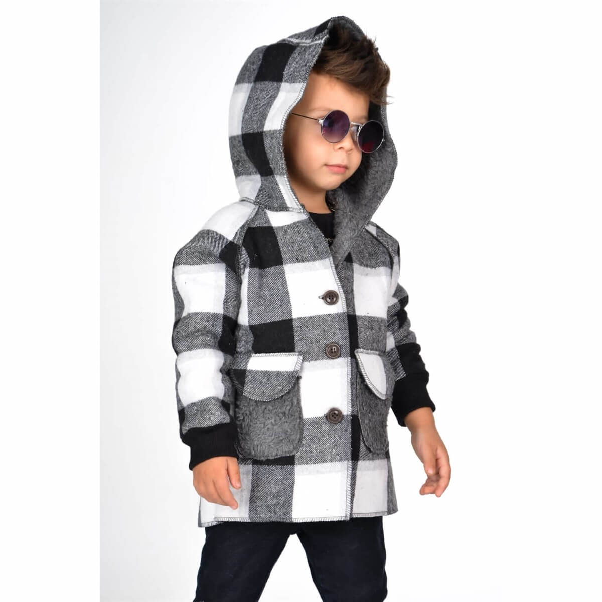 Erkek Çocuk İçi Peluşlu Kışlık Pötikare Ceket-Kid Boy Jacket-QuzucukKids.com