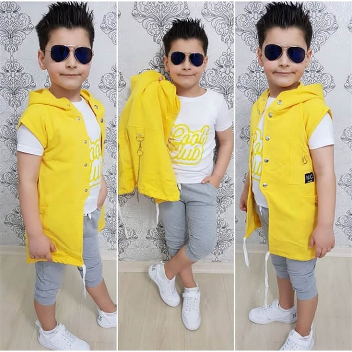 Erkek Çocuk Kapşonlu Kaprili Yazlık Set-Kid Boy Cloth Sets-QuzucukKids.com