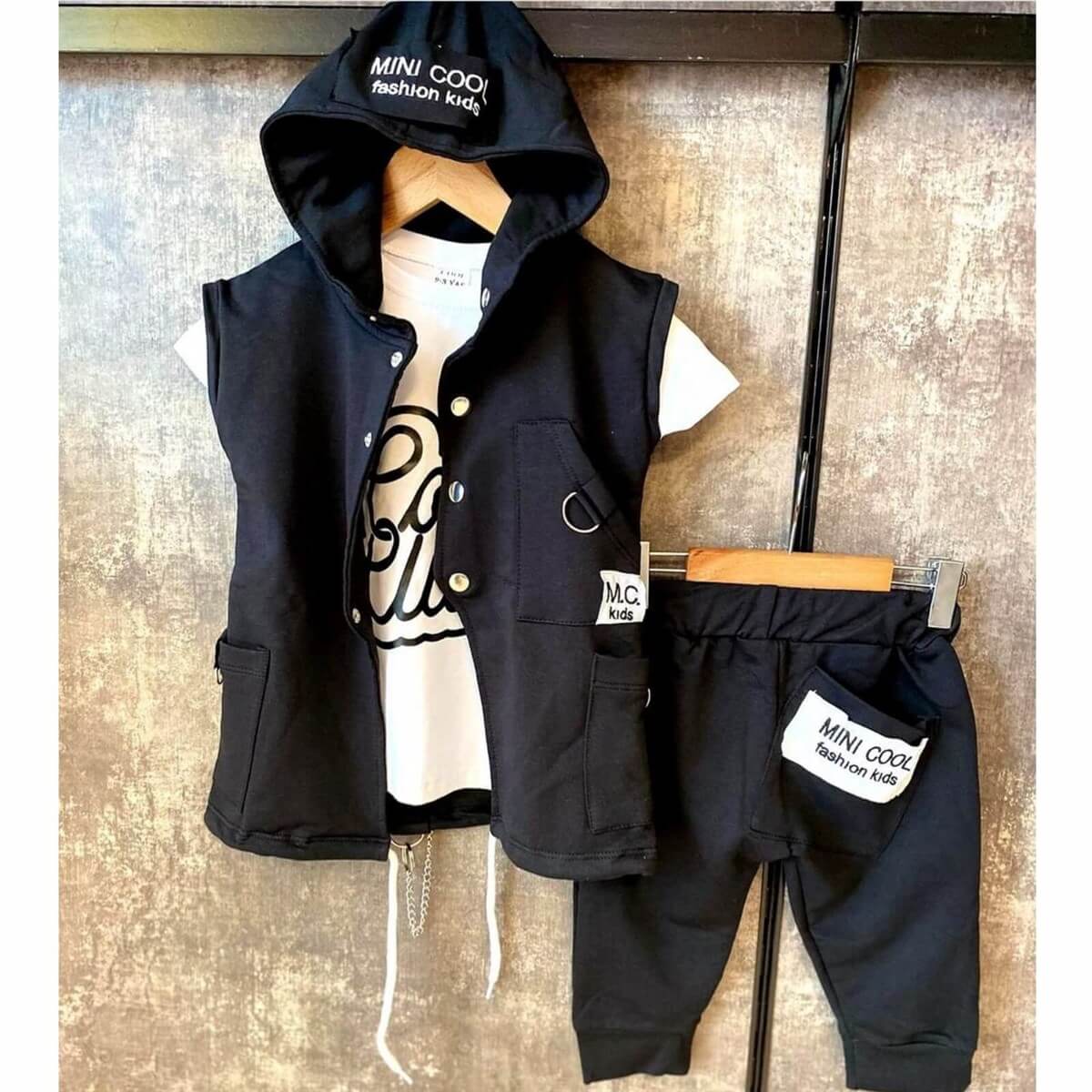 Erkek Çocuk Kapşonlu Kaprili Yazlık Takım-Kid Boy Cloth Sets-QuzucukKids.com