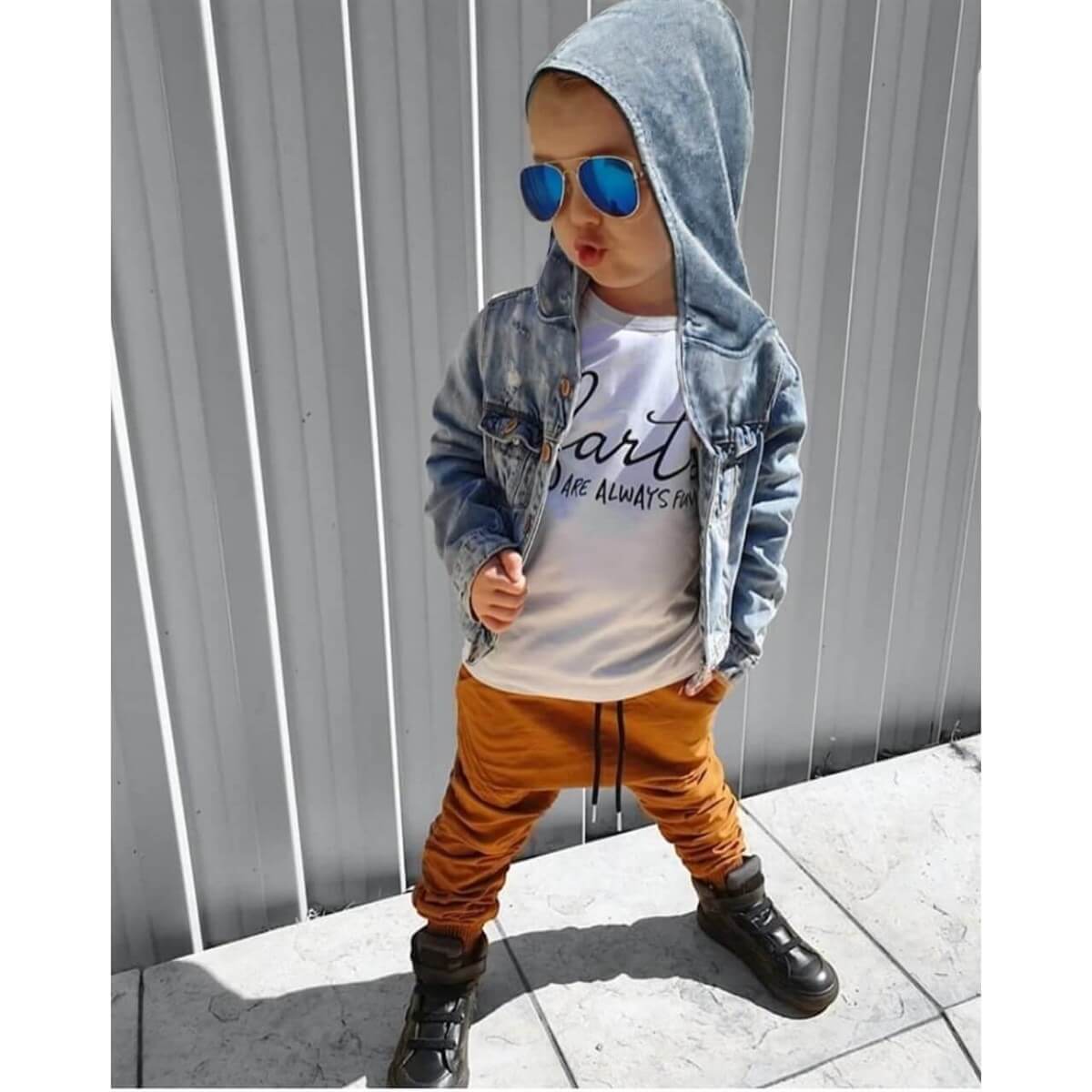 Erkek Çocuk Kapüşonlu Kot Ceket-Kid Boy Trousers, Jeans, Joggers & Leggings-QuzucukKids.com