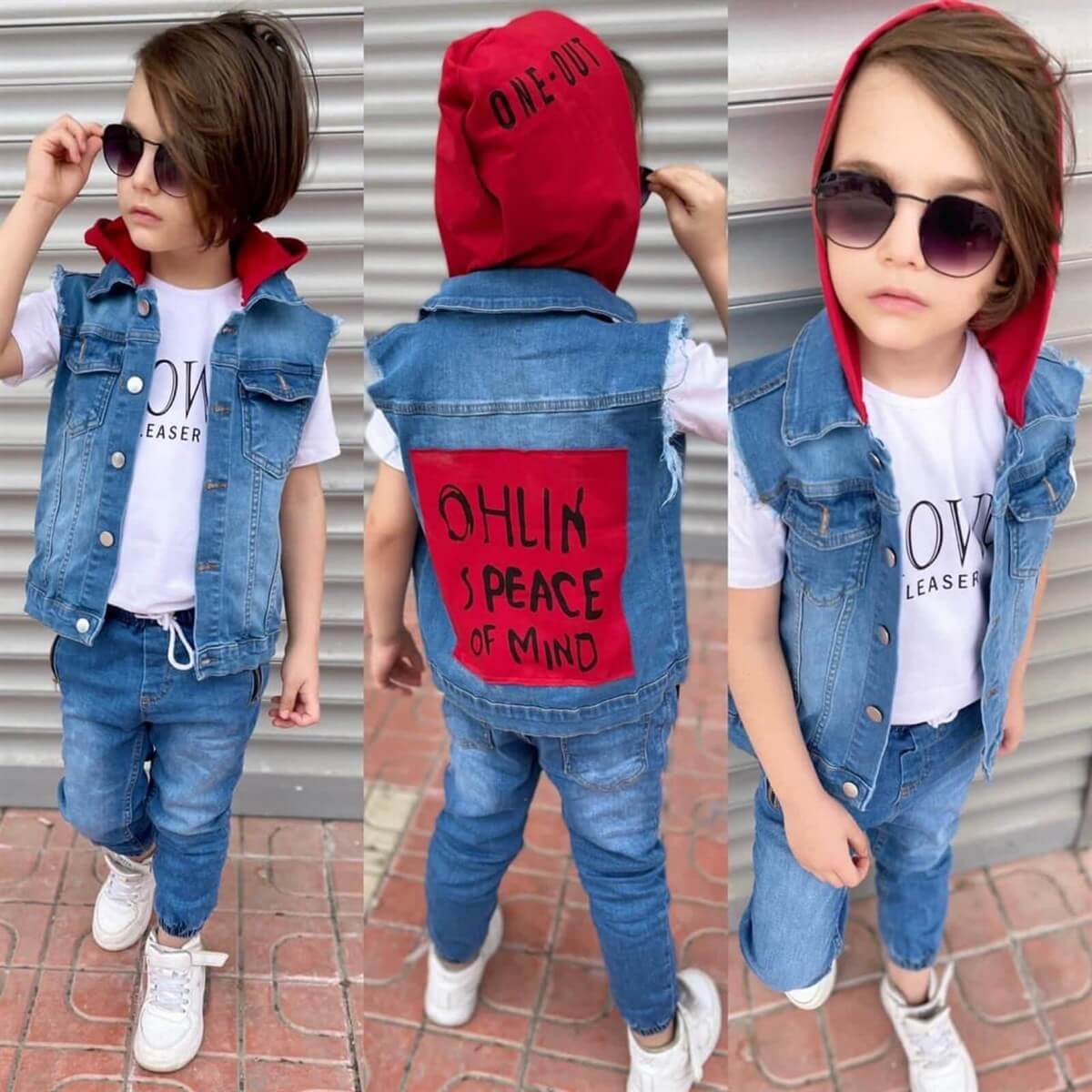 Erkek Çocuk Kot Yelekli Takım-Erkek Çocuk Alt Üst Takım-QuzucukKids.com