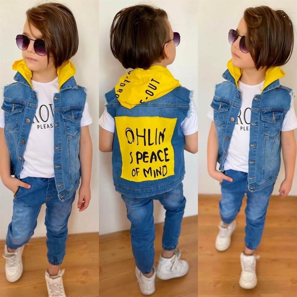 Erkek Çocuk Kot Yelekli Takım-Erkek Çocuk Alt Üst Takım-QuzucukKids.com