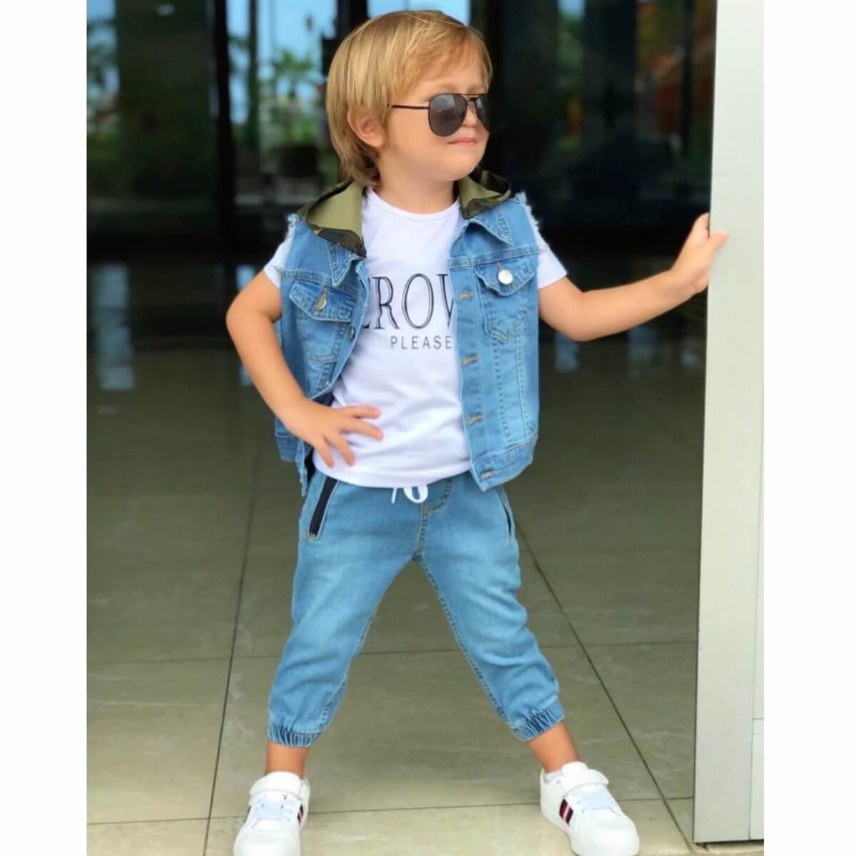 Erkek Çocuk Kot Yelekli Takım-Kid Boy Cloth Sets-QuzucukKids.com