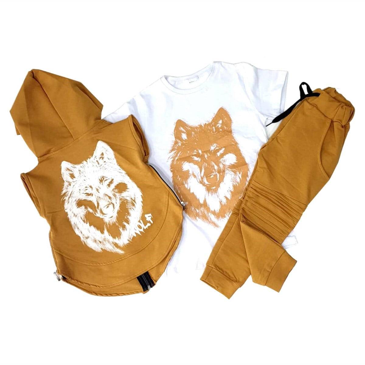 Erkek Çocuk Kurt Figürlü Yelekli Spor Takım-Kid Boy Cloth Sets-QuzucukKids.com
