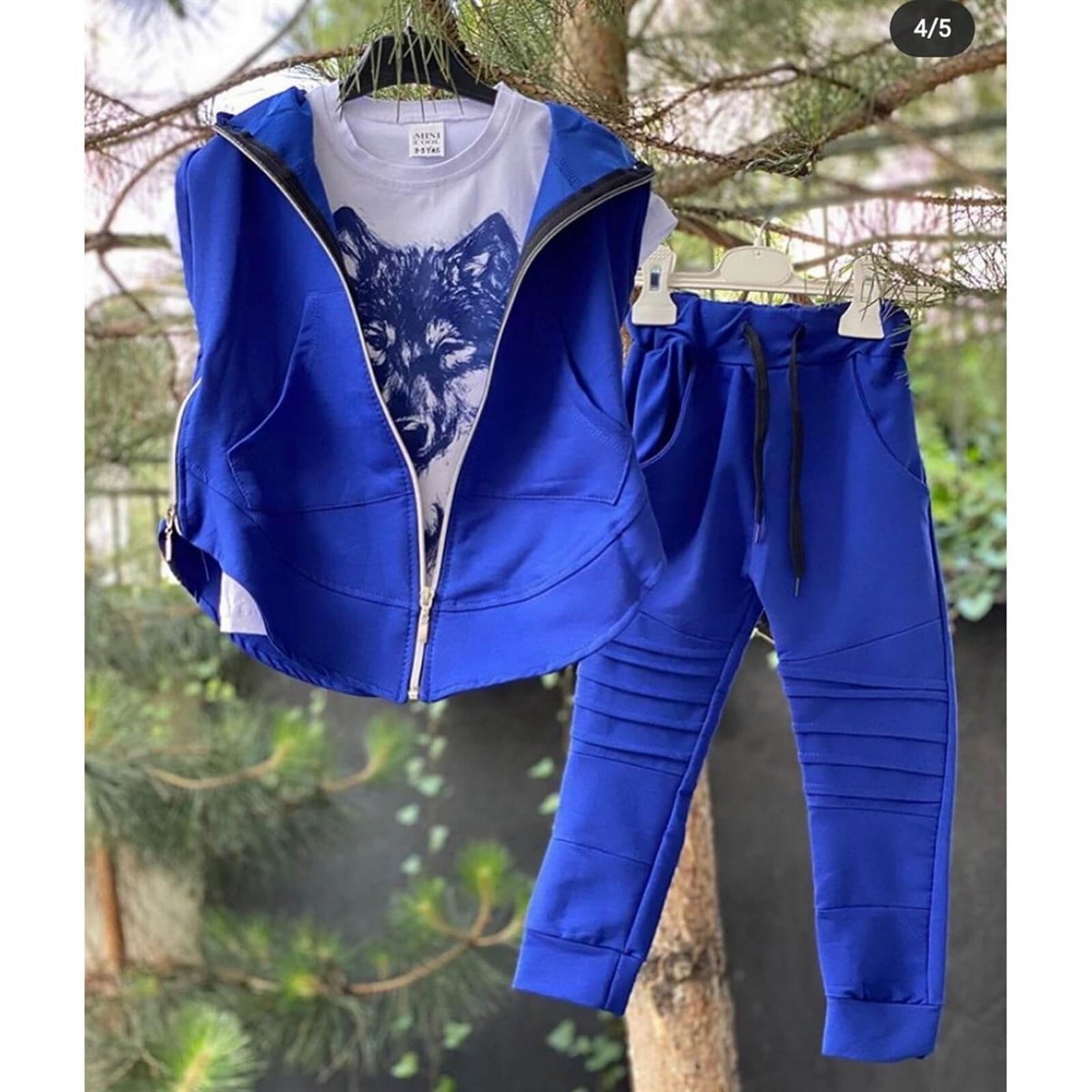 Erkek Çocuk Kurt Figürlü Yelekli Spor Takım-Kid Boy Cloth Sets-QuzucukKids.com