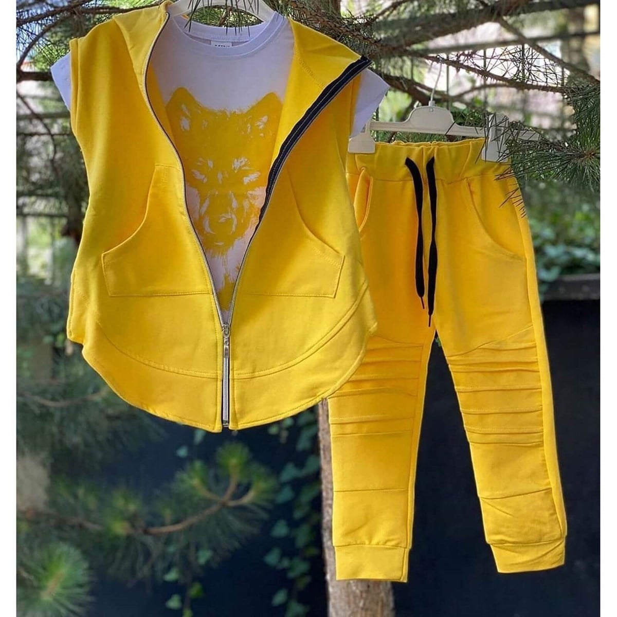 Erkek Çocuk Kurt Figürlü Yelekli Spor Takım-Kid Boy Cloth Sets-QuzucukKids.com