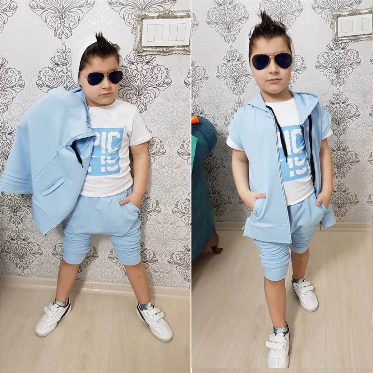 Erkek Çocuk Yazlık Spor Giyim Açık Mavi-Sezon Ürünleri-QuzucukKids.com