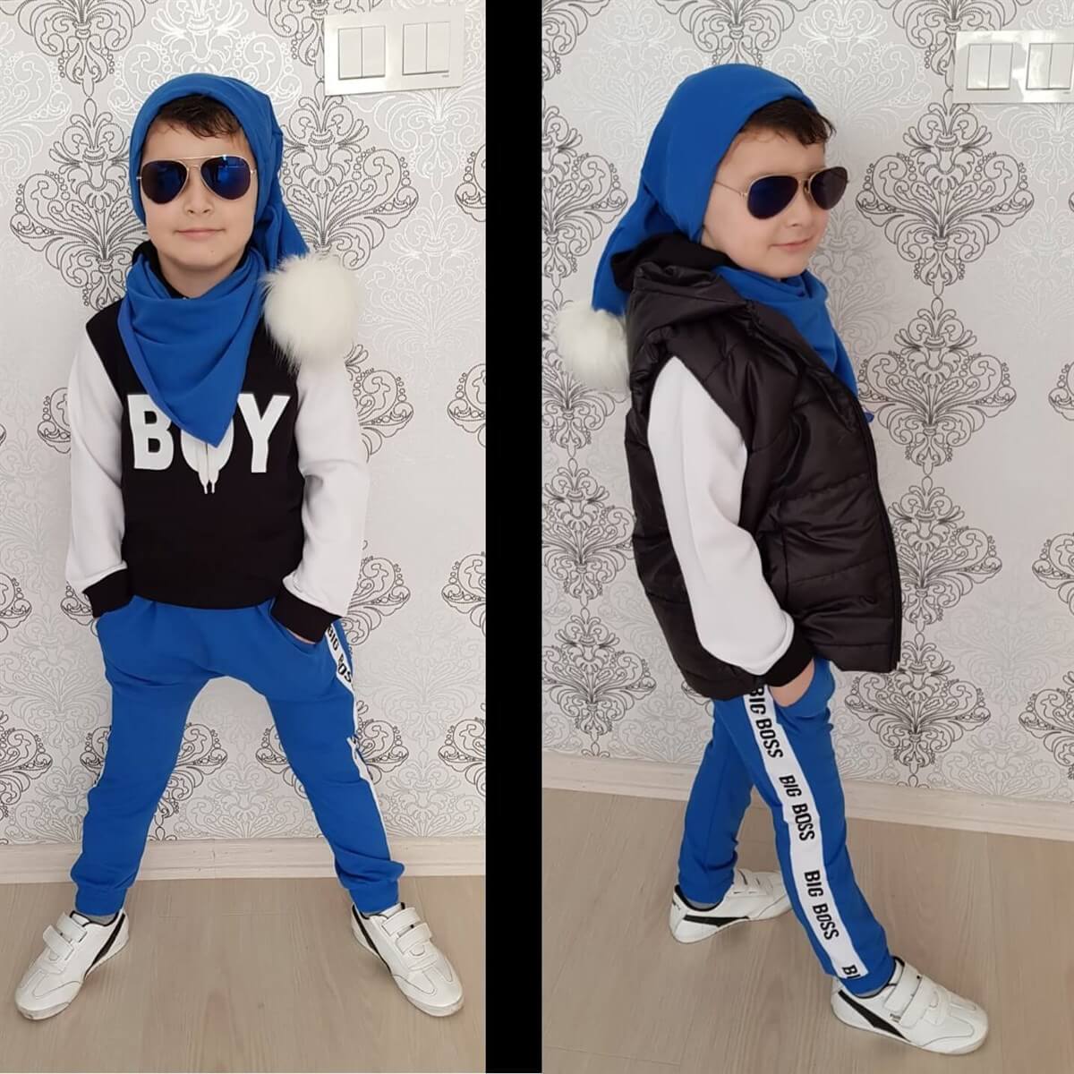 Erkek Çocuk Yelek Kombinli Ponpon Set-Sezon Ürünleri-QuzucukKids.com