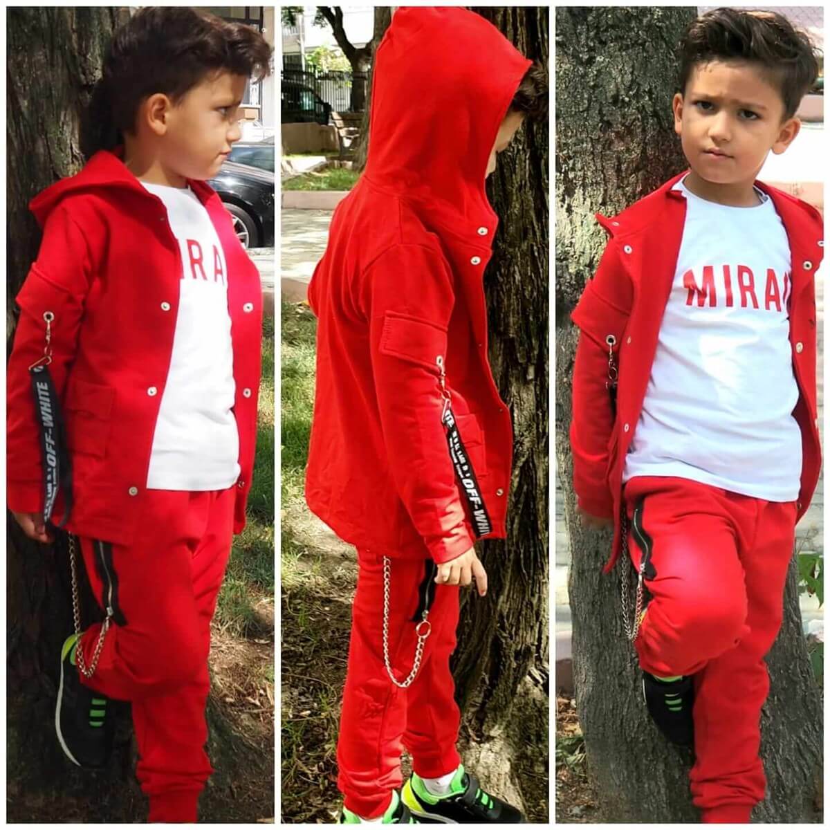 Erkek Çocuk Zincir Detaylı Kırmızı Kombin-Sezon Ürünleri-QuzucukKids.com