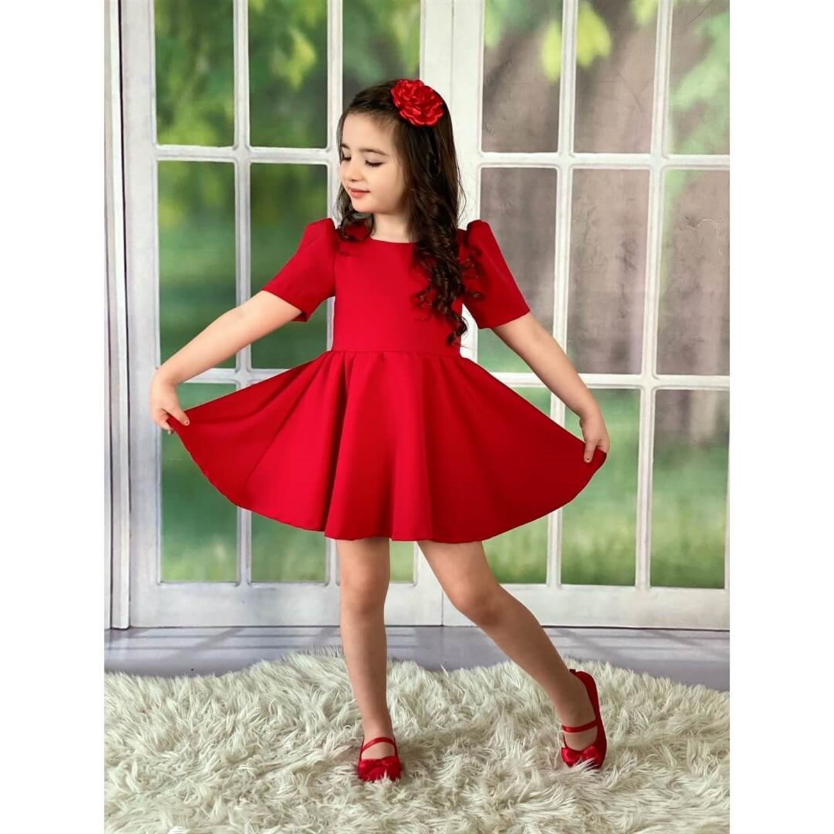 Kız Çocuk Baharlık Kırmızı Elbise | QuzucukKids.com