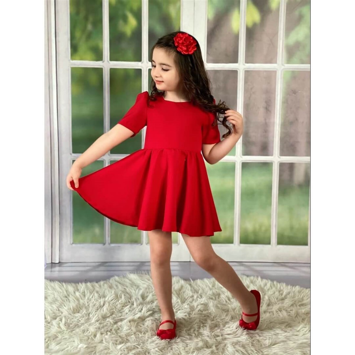 Kız Çocuk Baharlık Kırmızı Elbise | QuzucukKids.com