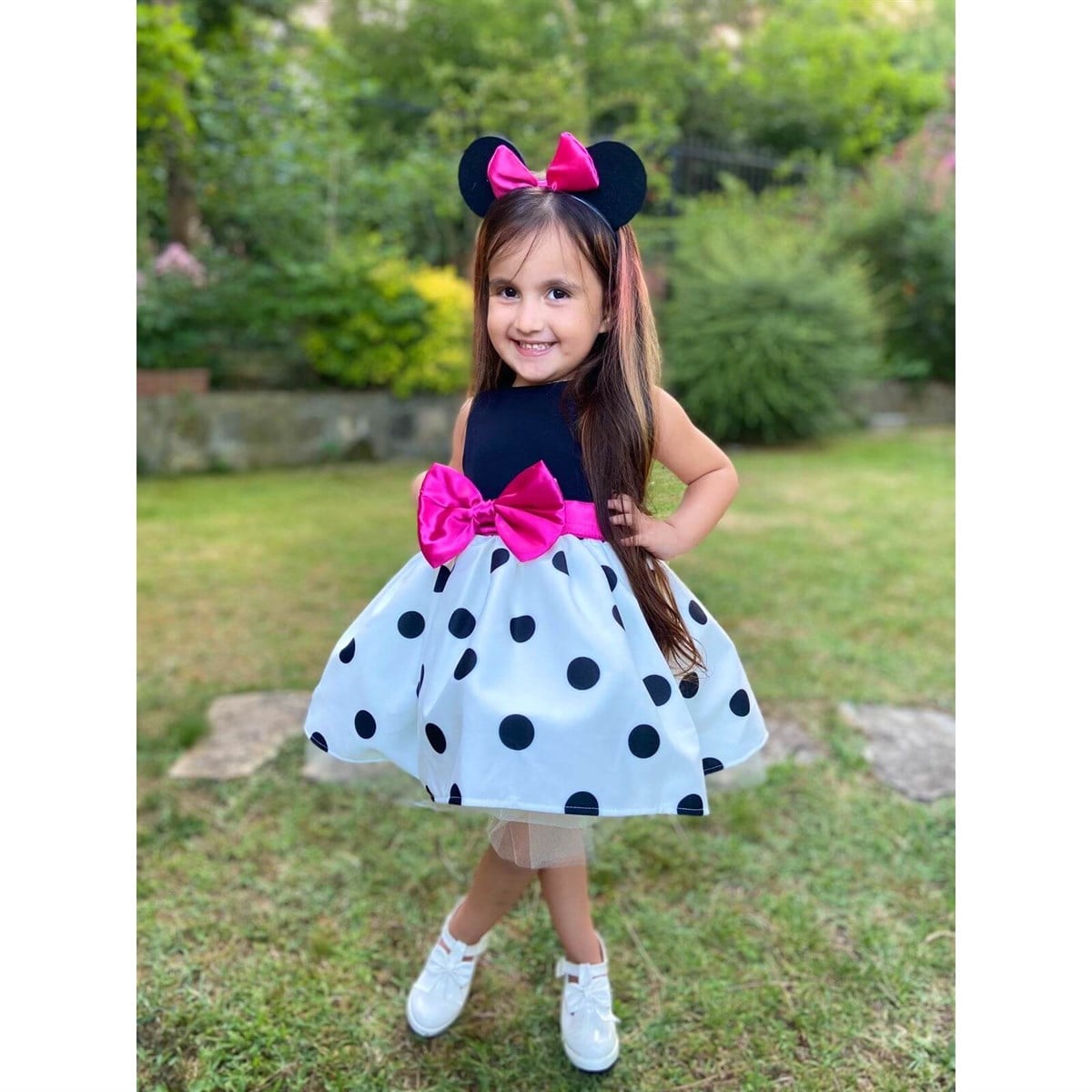 Kız Çocuk Benekli Taçlı Elbise-Kid Girl Dresses-QuzucukKids.com