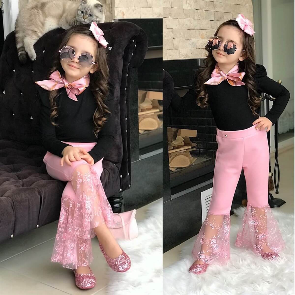 Kız Çocuk Dantel Detaylı Pantolonlu Takım-Sezon Ürünleri-QuzucukKids.com