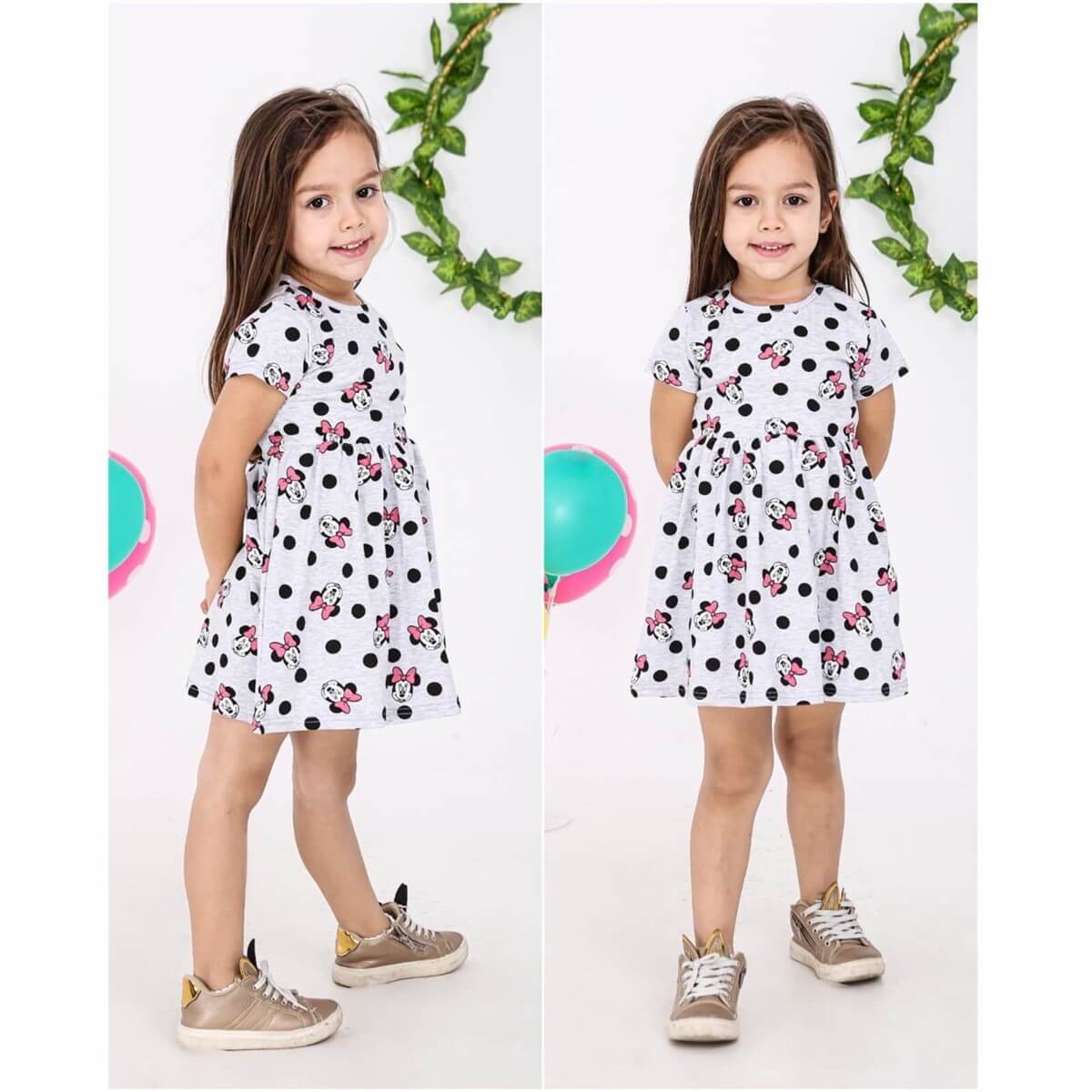 Kız Çocuk Figürlü Gri Elbise-Kız Çocuk Elbise-QuzucukKids.com