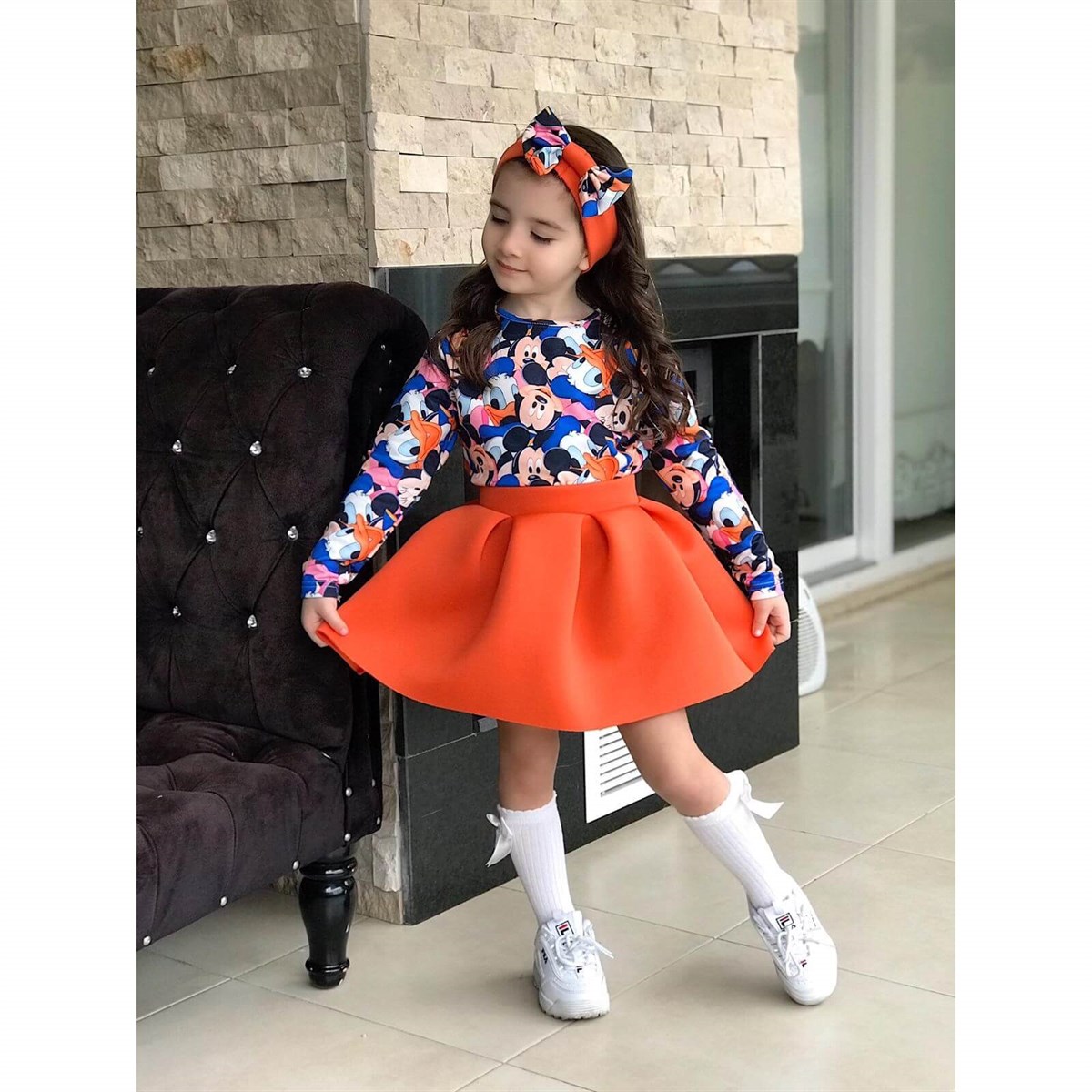Kız Çocuk Figürlü Kabarık Etekli Takım-Kız Çocuk Alt Üst Takım-QuzucukKids.com