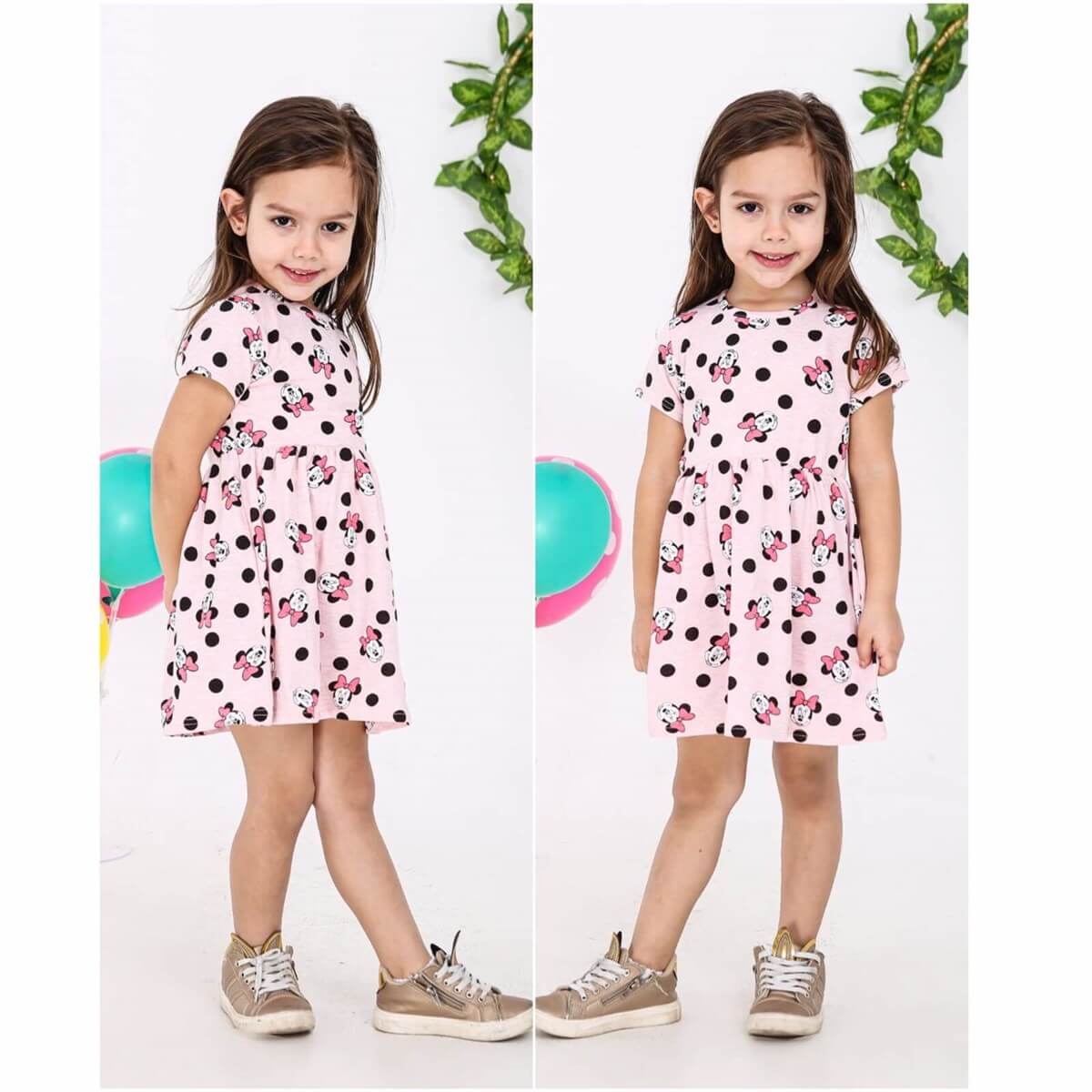 Kız Çocuk Figürlü Pembe Elbise-Kız Çocuk Elbise-QuzucukKids.com