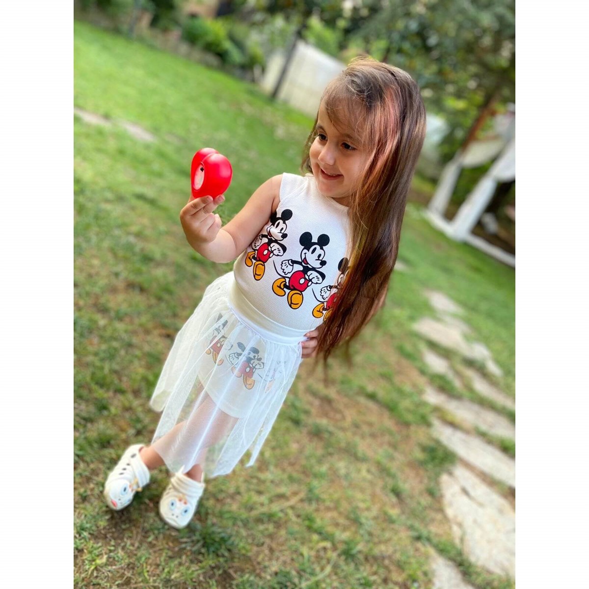 Kız Çocuk Figürlü Tüllü Elbise-Kid Girl Cloth Sets-QuzucukKids.com