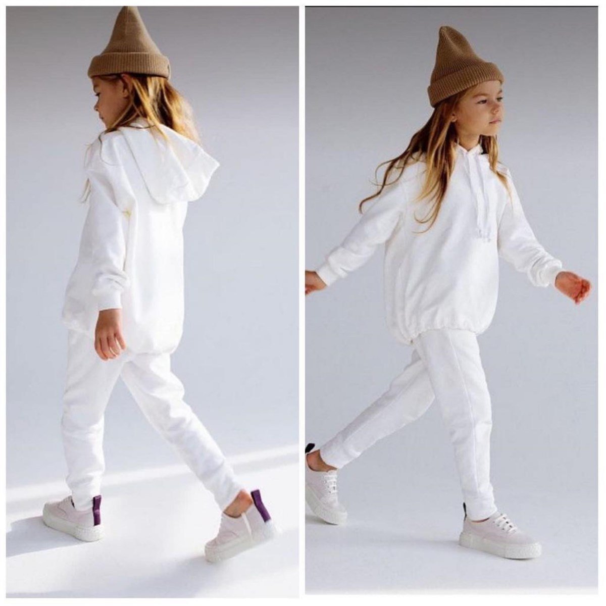 Kız Çocuk Kapüşonlu Beyaz Takım-Kız Çocuk Alt Üst Takım-Kız Çocuk Kemerli Ekose Set | QuzucukKids.com-QuzucukKids.com