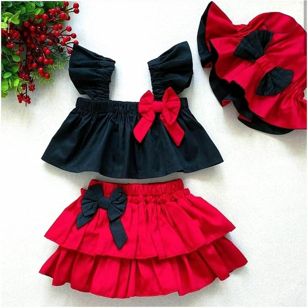 Kız Çocuk Kat Etekli Şapkalı Takım-Kid Girl Cloth Sets-QuzucukKids.com