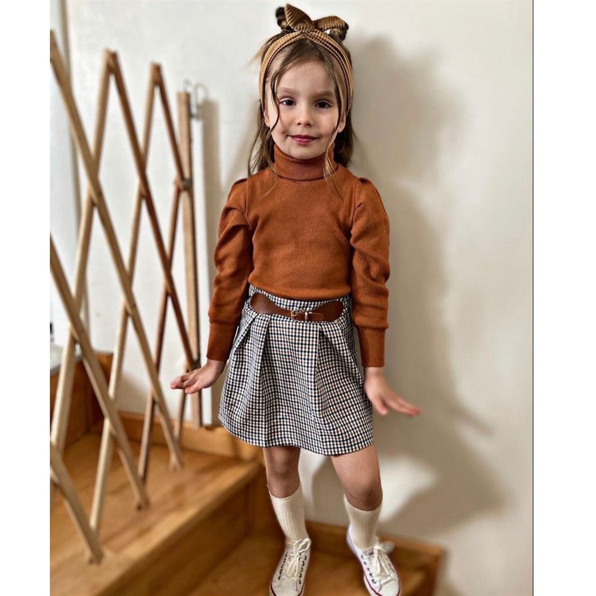 Kız Çocuk Kemerli Ekose Set-Kız Çocuk Alt Üst Takım-Kız Çocuk Kemerli Ekose Set | QuzucukKids.com-QuzucukKids.com