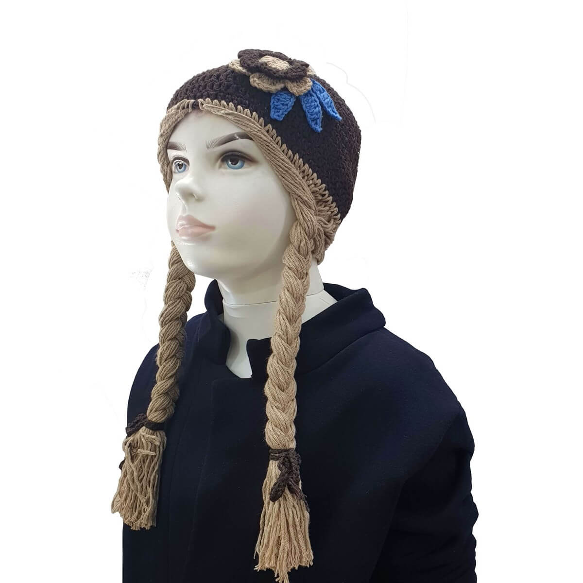 Kız Çocuk Örgülü El Yapımı Kahverengi-Sezon Ürünleri-QuzucukKids.com