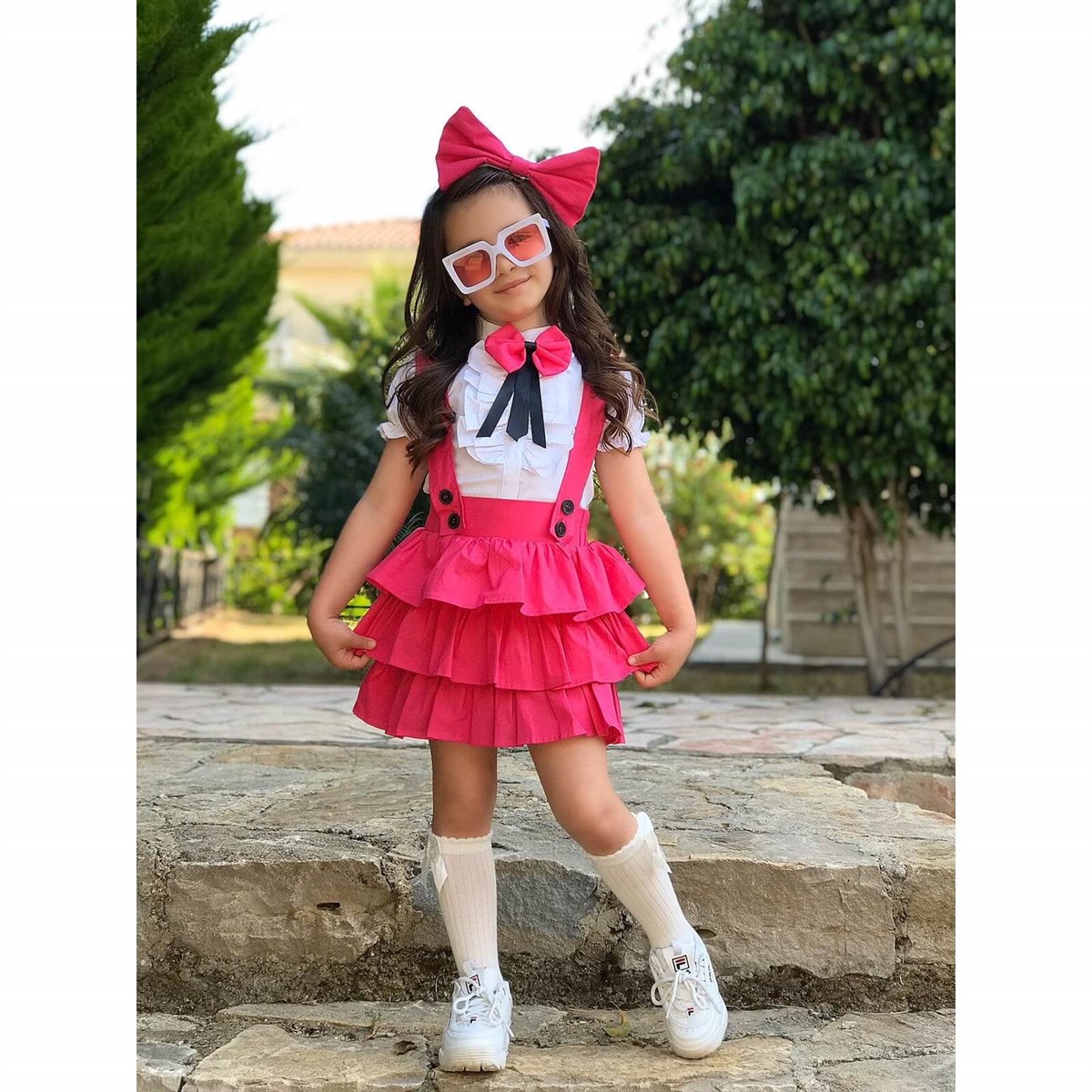 Kız Çocuk Pembe Salopetli Takım-Kid Girl Cloth Sets-QuzucukKids.com