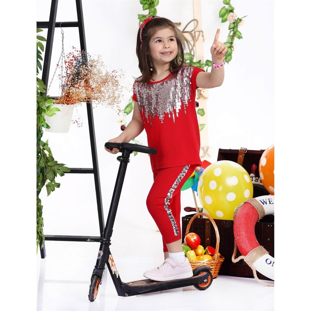 Kız Çocuk Pul Detaylı Taytlı Yazlık Takım-Kız Çocuk Alt Üst Takım-QuzucukKids.com