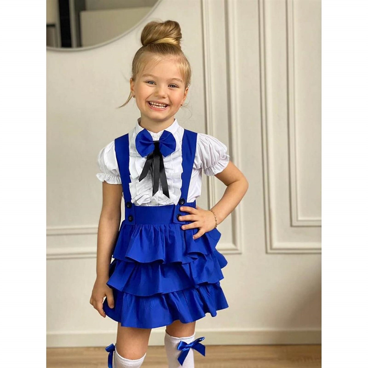 Kız Çocuk Salopetli Mavi Takım-Kız Çocuk Alt Üst Takım-QuzucukKids.com
