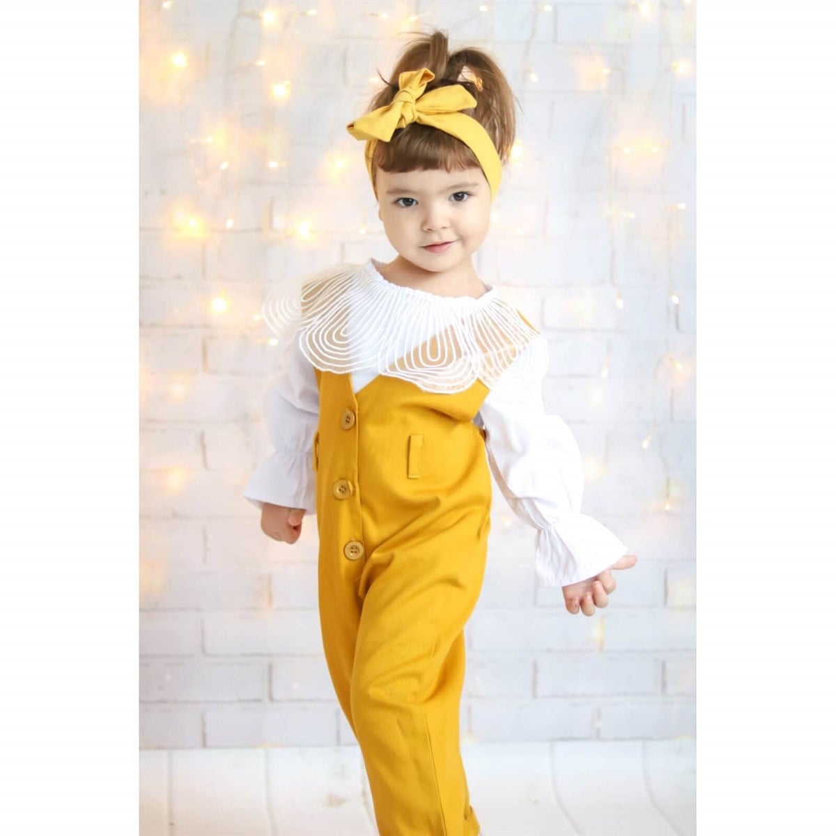Kız Çocuk Tulumlu Sarı Takım-Kız Çocuk Alt Üst Takım-QuzucukKids.com