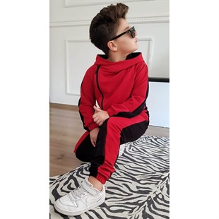 Erkek Çocuk Çapraz Kapama Kırmızı Eşofman Takımı-Kid Boy Cloth Sets-QuzucukKids.com