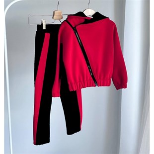 Erkek Çocuk Çapraz Kapama Kırmızı Eşofman Takımı-Kid Boy Cloth Sets-QuzucukKids.com