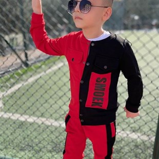 Erkek Çocuk Ceketli Kırmızı Spor Takım-Kid Boy Cloth Sets-QuzucukKids.com