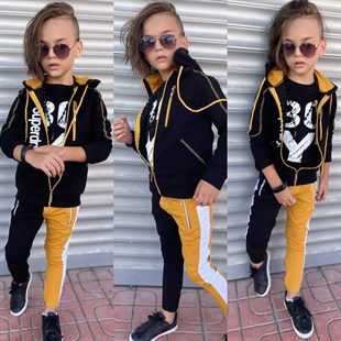 Erkek Çocuk Fermuarlı Spor Günlük Sarı Takım-Kid Boy Cloth Sets-QuzucukKids.com