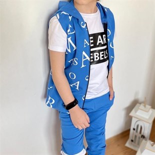 Erkek Çocuk Harfler Baskılı Yelekli Takım-Kid Boy Cloth Sets-QuzucukKids.com