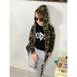 Erkek Çocuk Kamuflaj Ceketli Spor Takım-Kid Boy Cloth Sets-QuzucukKids.com