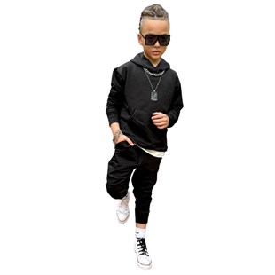 Erkek Çocuk Kapüşonlu Siyah Takım-Kid Boy Cloth Sets-Erkek Çocuk Kapüşonlu Sarı Takım | QuzucukKids.com-QuzucukKids.com