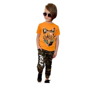 Erkek Çocuk Kurt Figürlü Turuncu Kombin-Kid Boy Cloth Sets-QuzucukKids.com