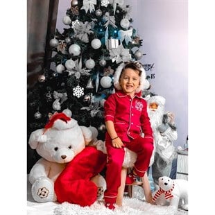 Erkek Çocuk Pamuk Satenli Kırmızı Pijama Takımı-Kid Boy Cloth Sets-QuzucukKids.com